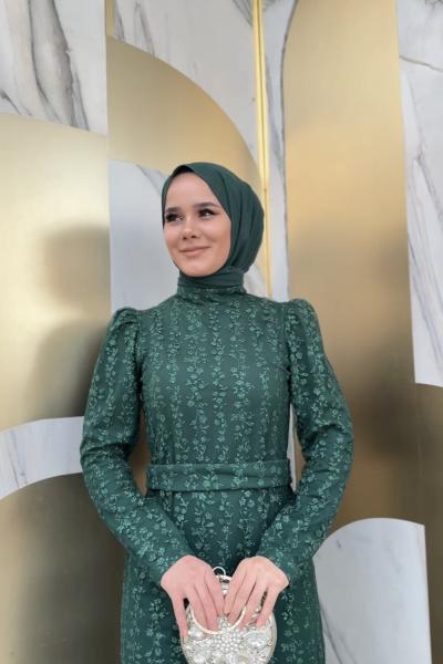 (1108 Çiçekli) Simli Güpürlü  Yeşil