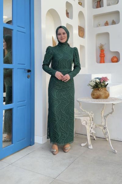 (1140 Düz) Simli Güpürlü  Zümrüt