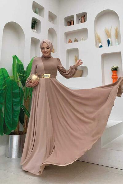 2 Renk Şifon Elbise Vizon