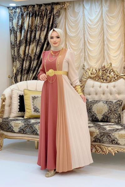 3 Renk Krep Elbise Gül