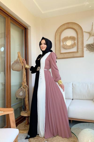 3 Renk Krep Elbise Pembe