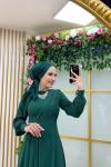 Asell Yandan Taşlı Krep Elbise Zümrüt