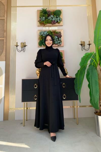 Balon Kol Elbise Siyah