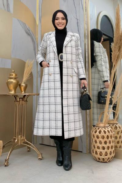 beyaz-siyah tüvit ceket Beyaz