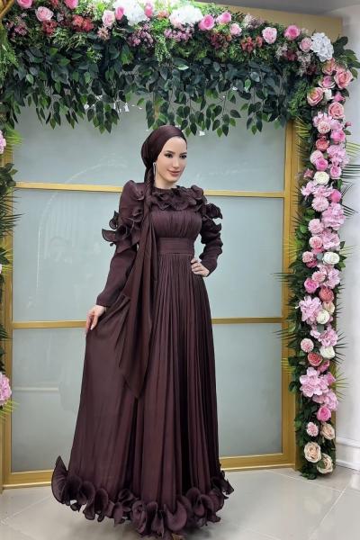 Çiçek abiye Kahverengi