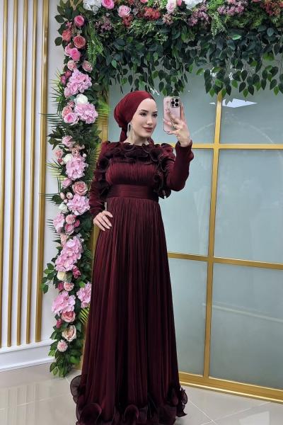 Çiçek abiye Bordo