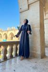 Düz İncili Abaya Takım  Lacivert