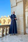 Düz İncili Abaya Takım  Lacivert