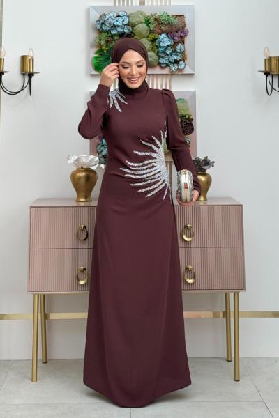 Elmas Krep Elbise Acı Kahve