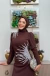 Elmas Krep Elbise Acı Kahve