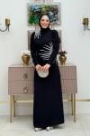 Elmas Krep Elbise Siyah