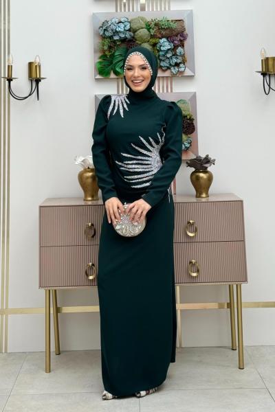 Elmas Krep Elbise Zümrüt