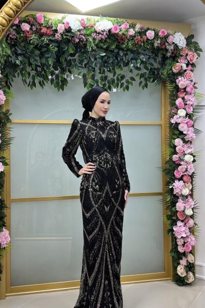 Filiz Abiye SİYAH-GOLD TAŞLI