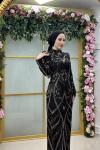 Filiz Abiye SİYAH-GOLD TAŞLI