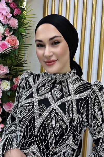 Filiz Beyaz Boncuk İşlemeli  Siyah