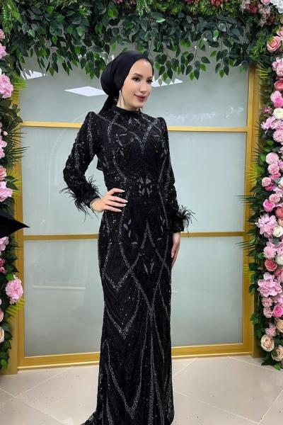 Filiz Özel Tasarım Abiye  Gri Siyah