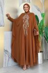 Göğsü İşlemeli Abaya Takım   Taba