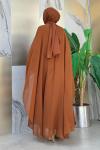 Göğsü İşlemeli Abaya Takım   Taba