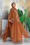 Göğsü İşlemeli Abaya Takım   Taba