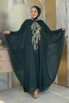 Göğsü İşlemeli Abaya Takım   Zümrüt