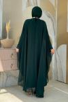 Göğsü İşlemeli Abaya Takım   Zümrüt