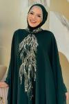 Göğsü İşlemeli Abaya Takım   Zümrüt
