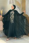 Göğsü İşlemeli Abaya Takım   Zümrüt