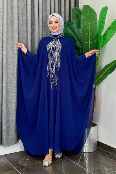 Göğsü İşlemeli Abaya Takım   Lacivert