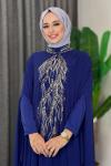Göğsü İşlemeli Abaya Takım   Lacivert
