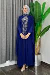 Göğsü İşlemeli Abaya Takım   Lacivert