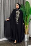 Göğsü İşlemeli Abaya Takım   Siyah