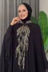 Göğsü İşlemeli Abaya Takım   Siyah