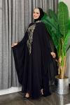Göğsü İşlemeli Abaya Takım   Siyah