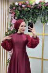 Gül Saten Abiye Bordo