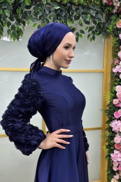 Gül Saten Abiye Lacivert