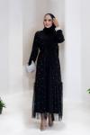 İncili Tül Abaya Takım  Siyah
