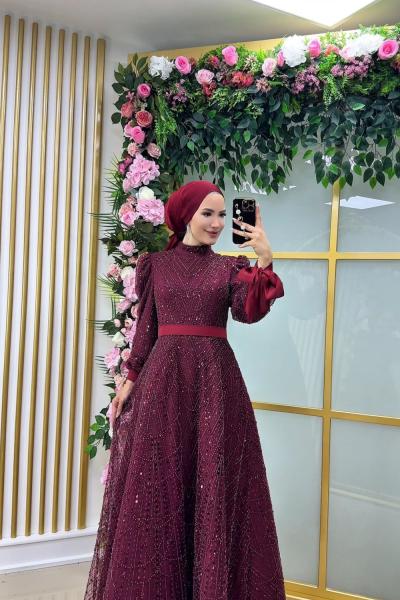 Kabarık Prenses Abiye  Bordo
