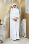 Kendinden eşarplı namaz elbisesi Beyaz