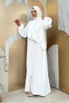 Kendinden eşarplı namaz elbisesi Beyaz