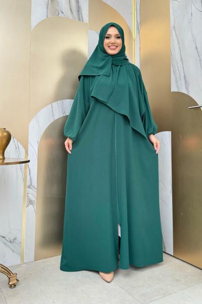 Kendinden eşarplı namaz elbisesi Zümrüt