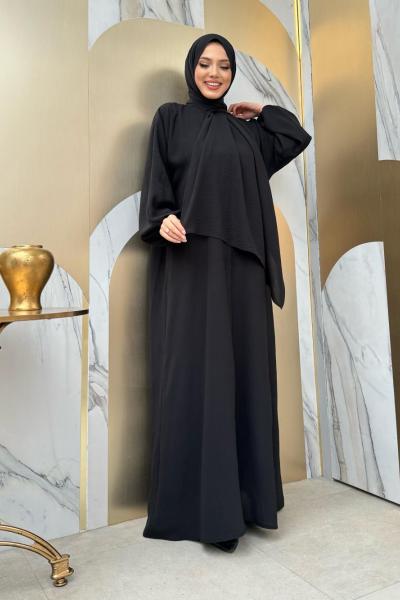 Kendinden eşarplı namaz elbisesi Siyah