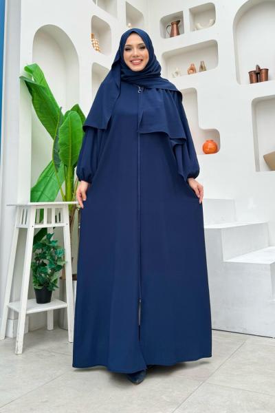 Kendinden eşarplı namaz elbisesi Lacivert
