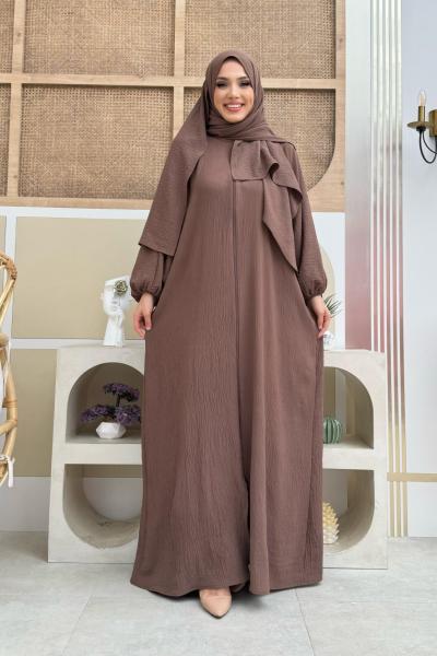 Kendinden eşarplı namaz elbisesi Kahverengi