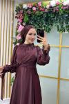 Kolu Taşlı Suzan Abiye  Koyu Kahverengi
