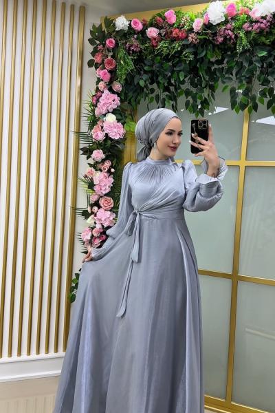 Kolu Taşlı Suzan Abiye  Gri