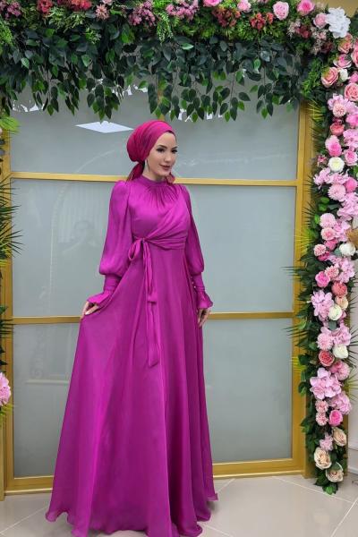 Kolu Taşlı Suzan Abiye  Fuşya