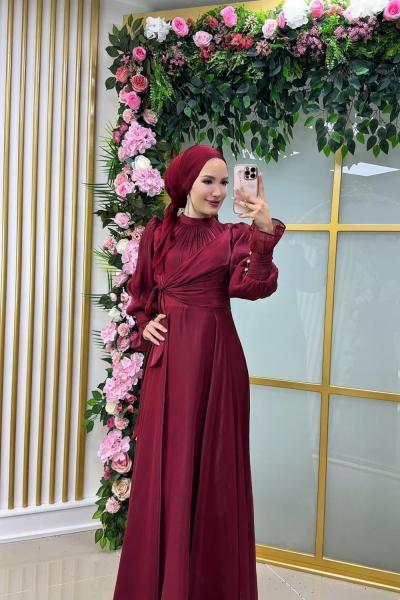 Kolu Taşlı Suzan Abiye  Bordo