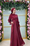 Kolu Taşlı Suzan Abiye  Bordo
