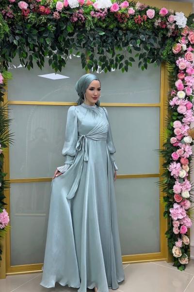 Kolu Taşlı Suzan Abiye  Su Yeşili