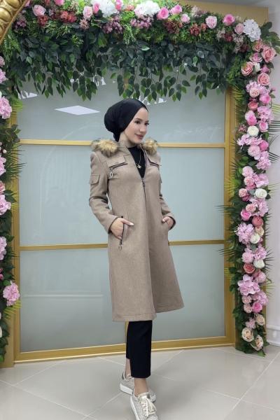 modaperfect fermuarlı kaşe kaban Vizon